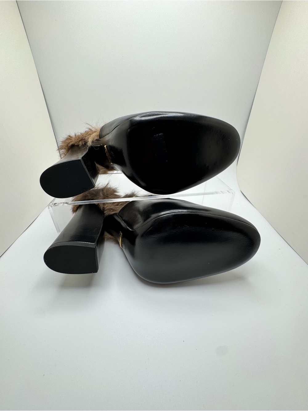 Gucci Princetown Fur Mules Black Leather Horsebit Heels 37 - Picture 11 of 16